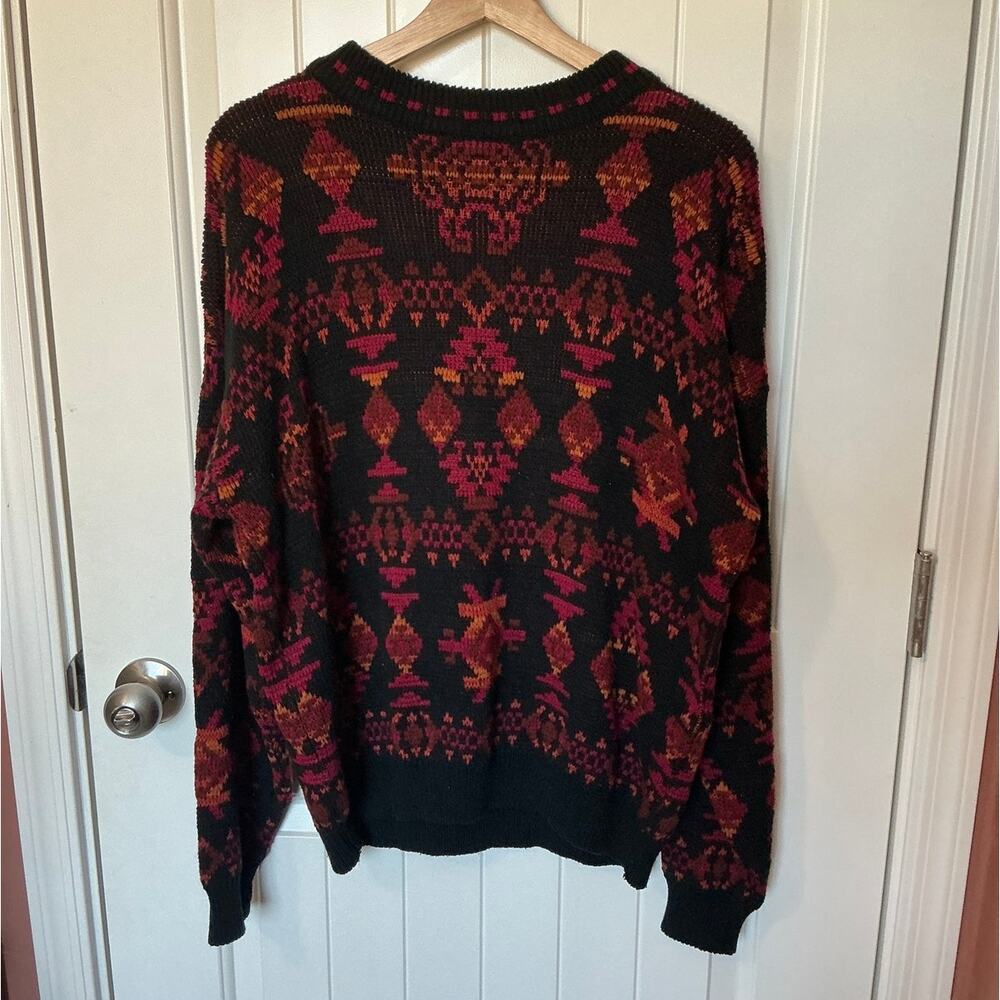 Vintage Todays News Knit Geometric Sweater Large Black/Red